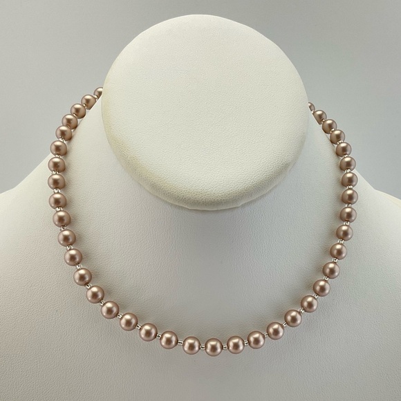 Hand Crafted Jewelry - Swarovski Crystal Pearl Choker Necklace, 6mm, Powder Almond, Beige, Handmade